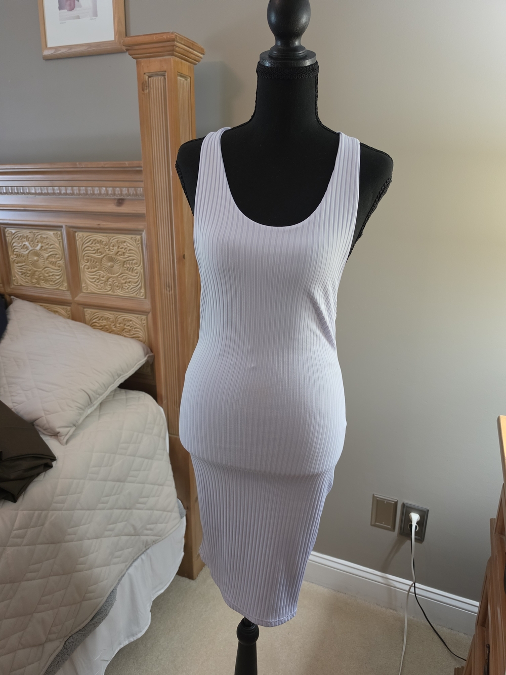 Ribbed Scoop Neck Tank Dress - White